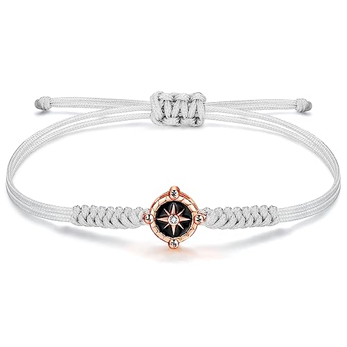 JENDEAR SHINE Kompass Armband für Damen, Handgeflochtener Seil-Kompass Anhänger mit Zirkonia, Geburtstags Abschluss Geschenke für Schwestern und Freunde JENDEAR SHINE Kompass Armband für Damen, Handgeflochtener Seil-Kompass Anhänger mit Zirkonia, Geburtstags Abschluss Geschenke für Schwestern und Freunde