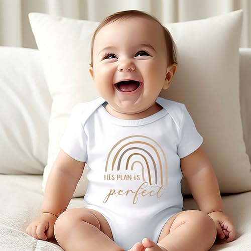 Rainbow Baby Reveal Romper His Plan is Perfect Bodysuit Boho Clothes Pregnancy Announcement Gender Neutral Romper (0-6 Months, His Plan Is Perfect Printed Short Sleeve Romper)