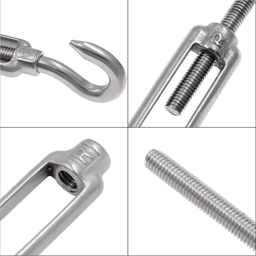 Tensores para cables Hook & Hook M6 de acero inoxidable 304 ajustables paquete de 5 para tensión de cables y cuerdas miniatura 4
