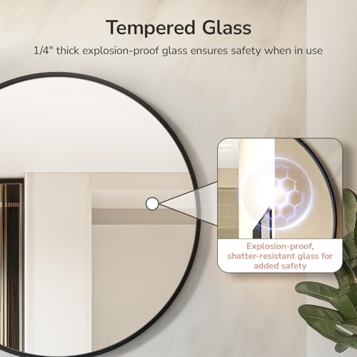 Image of USHOWER 36 Inch Round Bathroom Mirrors for Over Sink | Circle Mirror with Metal Frame, Black Wall Mirror for Vanity, Entryway, Living Room, Hallway and Bedroom Decor