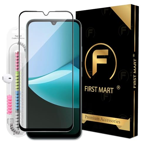 Image of FIRST MART Military-Grade Gorilla Tempered Glass For Redmi 15C | With Edge To Edge Screen Coverage, Cable Protector and Easy Installation Kit | Black