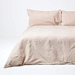HOMESCAPES Luxury Soft Linen Duvet Cover Set Plain Natural Textured Linen Bedding Natural French Flax Fibre Linen & Pure 100% Cotton Blend Cream Duvet Cover With Pillowcases, Double