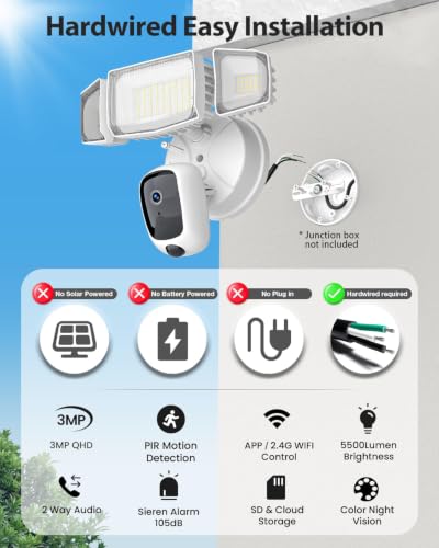 Olafus Floodlight Camera Outdoor – 2K QHD Security Cam with Motion-Activated Flood Lights, Custom Detection Zones, Color Night Vision, 2-Way Talk & 55W Dimmable Lighting White - image 2