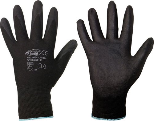 12 works of mechanic gloves, PU coated, black, size 6-11
