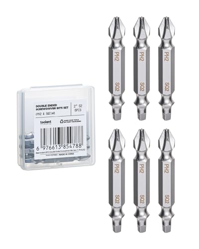 Image of toolant Double-Ended Screwdriver Power Bit, 6Pcs 2 Inch PH2 /SQ2,#2 Phillips /#2 Square Impact Driver Bits,Square Screwdriver Bit Set With Magnetic, Two Sides Screwdriver Bits Set with Storage