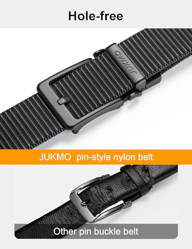 JUKMO Men's 1.5" Ratchet Belt - No Hole Adjustable Pin-Look Buckle for Jeans & Chinos | Trim-to-Fit Nylon Webbing4
