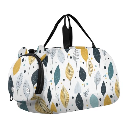 Modern Style Fresh Leaves Boy's Gym Duffel Bag with Shoes Compartment Lightweight Overnight Bag for Travel, Sports, Fitness & Workout