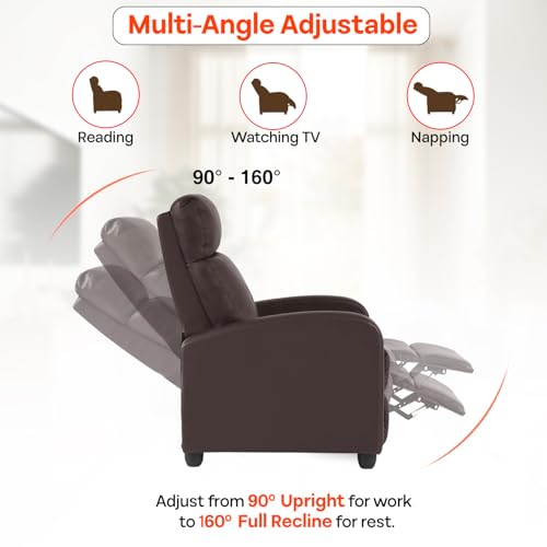 Image of FDW Recliner Chair Massage Chair Reading Chair Reclining Sofa Home Theater Seating with Lumbar Support Massage and Padded Backrest for Living Room and Bedroom (Leather, Brown)