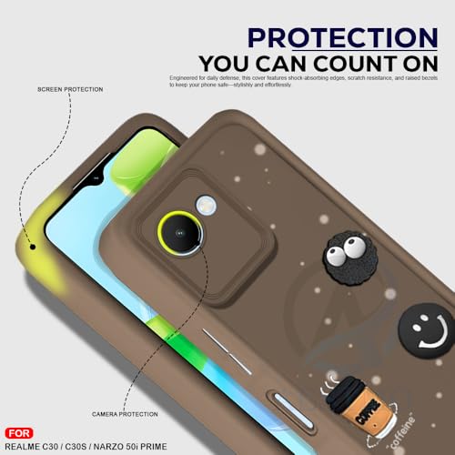Image of AESTMO Back Case Cover for Realme C30 / C30S / Narzo 50i Prime Cover | Cute Fun Cartoon 3D Ball | Coffee Silicone Case | Full Body Protection | Camera Protection Back Cover (Brown)