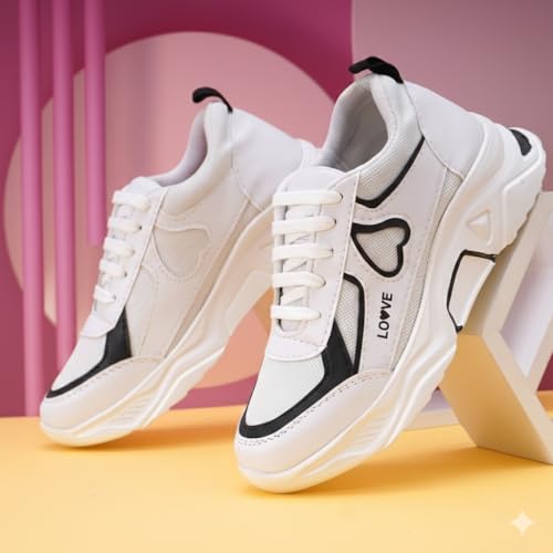 Image of Women Chunky Sneakers Lightweight Lace-Up Casual Sports Shoes Breathable Mesh Running Walking Shoes