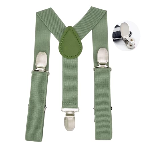 WannGe Tirantes en forma de Y para niños con tirantes cómodos ajustables para niños y niñas, verde oliva, Talla única