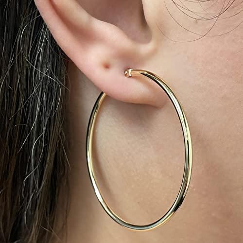 Image of Italian 14k Yellow Gold High Polished Round Hoop Earrings