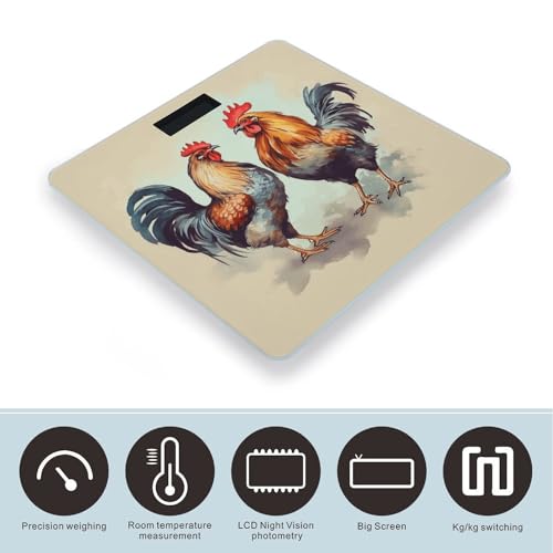 Báscula digital de baño con diseño de gallo y gallina miniatura 3