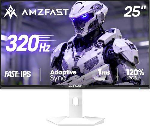 Amzfast 25 Zoll Gaming Monitor, 1920x1080 Full HD, 320Hz(DP), Fast IPS Panel, 0.5ms MPRT, Adaptive Sync, 8-bit, sRGB 120%, HDR, HDMI2.0&DP1.4, TÜV Rheinland, VESA 100x100, Weiß Bildschirm - AMZG25F6F