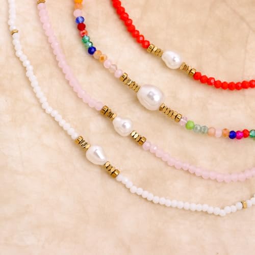 Agriajun Freshwater Pearl White Gemstone Beaded Stack Choker Necklaces for Women, Dainty Boho Handmade Golden Flat Beads Stackable Necklace Fashion Jewelry Gift. by Agriajun - Used condition - Image 7