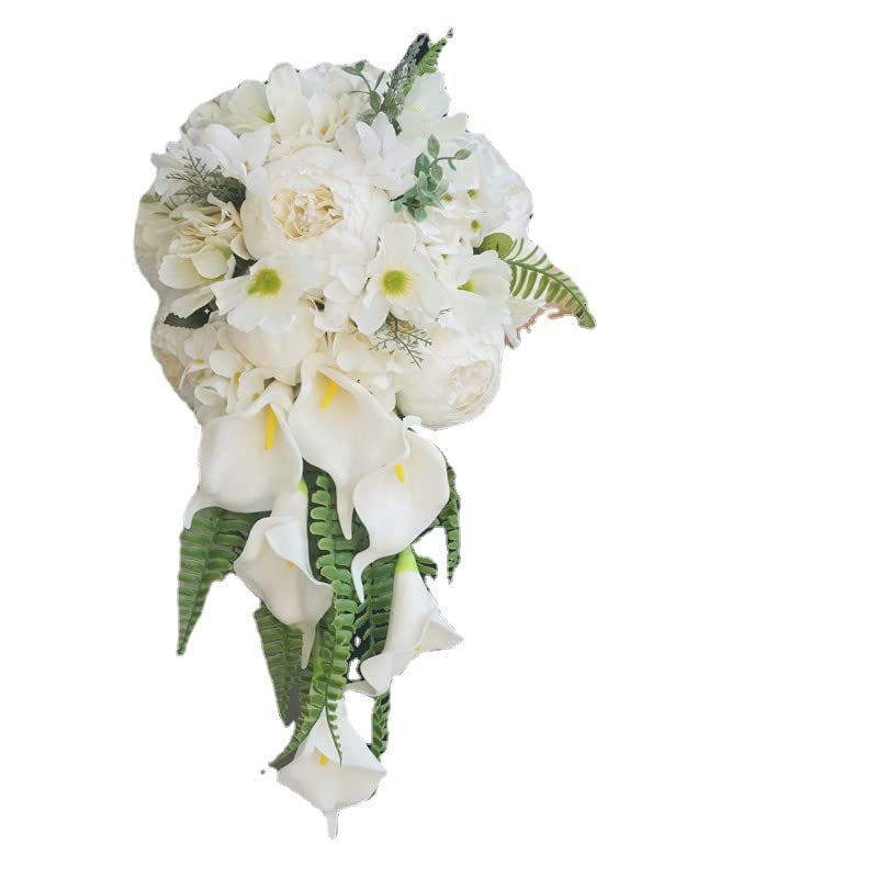 Bouquets De Mariage De Fleurs Artificielles pour Demoiselle d'honneur, Bouquet De Mariée en Cascade De Lys Calla PU pour Cérémonie De Mariage Rustique Bohème, Anniversaire