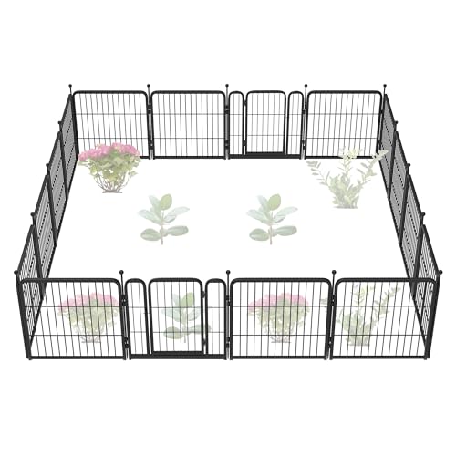 FXW Garden Fence 24in(H) x 29.6ft(L), 16 Panels Decorative Dog Fence Outdoor for The Yard – Heavy Duty Metal Animal Barrier for Dog and Rabbit, Easy Setup, Black