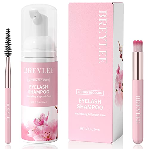 Wimpernverlängerungs-Reiniger, BREYLEE Wimpernverlängerungs-Shampoo 60ML + Mascara Wand + Bürsten-Wimpernschaum-Reiniger für Verlängerungen und natürliche Wimpern, Salon- und Heimgebrauch Cover