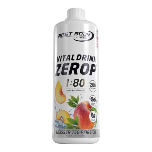 Best Body Nutrition ZEROP Vital Zuckerfreies Getränkekonzentrat Sirup Weißer Tee-Pfirsich Ohne Aspartam 1 L ergibt 80 L Getränk Fitness Drink mit Vitaminen B1 B6 Niacin Kalorienarm Wassersprudler