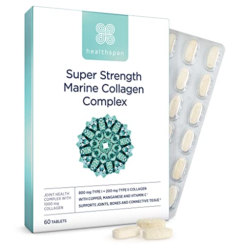 Healthspan Marine Collagen (60 Tablets 1000mg) | 800mg Type I + 200mg Type II Collagen | Support Your Joints Bones & Connective Tissue | Added Benefits for Skin & Beauty