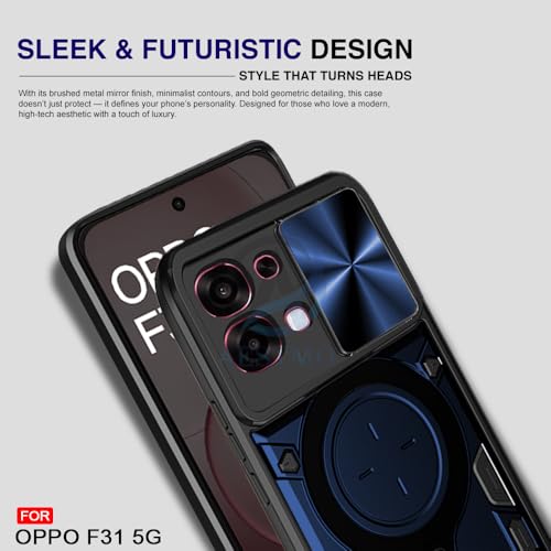 Image of AESTMO Armor Oppo F31 / F33 5G Bumper Back Case Cover | Ring Holder & CD Pattern Sliding Camera Shutter Cover | Back Case Cover for Oppo F31 / F33 5G (Blue)