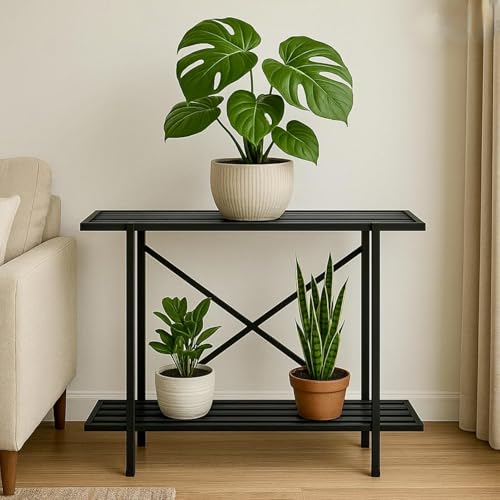 Image of Bee Creative Plant Stands for Outdoor Balcony, Flower Pot Stand for Indoor Plants, Large Metal Planter Stand for Living Room, home decor, Indoor & Outdoor plants Stand (2 TIER B)
