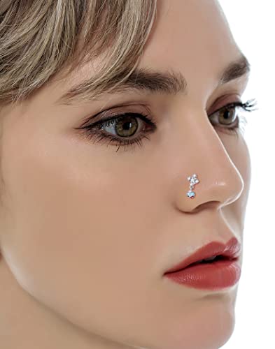 Tornito 12Pcs Nose Ring Nose Stud L Shaped Snake Butterfly CZ Flower Moon Dangle Nose Rings Stud for Women Men Silver Gold Tone 20G3