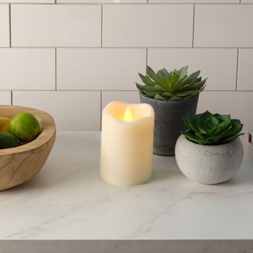Image of Mikasa White Rolling Flame Realistic Flameless Pillar Candle, 3x4 Inch