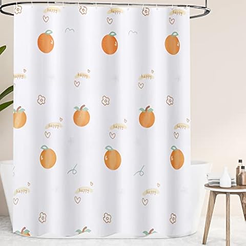 Fabric Shower Curtain Fruit Oranges Print Quick-Drying Shower Curtains Set for Bathroom with Hooks, Machine Washable, 72" W x 72" H Cover