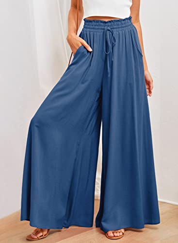 Image of Dokotoo Pants for Women Casual Elastic Waist Wide Leg Pants with Pockets