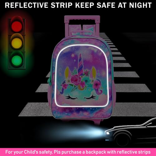 AGSDON 3PCS Rolling Backpack for Girls and Boys, Kids Roller Wheels Bookbag, Wheeled Elementary School Bag with Lunch Bag2