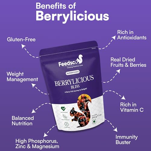 Image of Feedsco Premium Mix Berries 200g X 2 | Dried Blueberries, Cranberries, Strawberries & Black Currants | Healthy Vegan Snack | Antioxidant-Rich Superfruit | Gluten-Free Dry Fruits for Kids & Adults