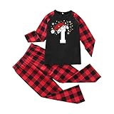 2025 vestiti di Natale alla moda per genitori bambini con la lettera 'I' stampato, abbigliamento domestico girocollo, pantaloni a maniche lunghe, set pigiama (stile bambino), Nero , 4-5 Jahre immagine