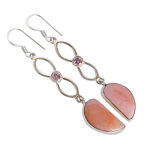 Boucles d'oreilles opale rose et quartz en argent 925 de 62 mm