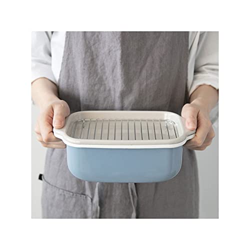 角型天ぷら鍋 IH対応 ほうろう ホーロー 琺瑯 くすみカラー くすみブルー スクエア鍋 ミニ揚げ物鍋 温度計付き コンパクト キッチン おしゃれ プレゼント