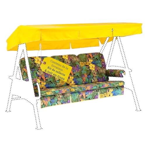 KETTtex EXKLUSIV Hollywoodschaukel Auflage Papagei 56/64x180x8cm I Schaukelauflage weich & Robust mit Dach I Wetter- & formbeständige Schaukel-Auflage I...