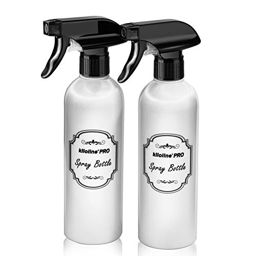 Kiloline Empty PET Plastic Spray Bottles (2-Pack) Refillable 17oz.Black Trigger Sprayer w/Mist/Stream/Off Settings Leakage-proof