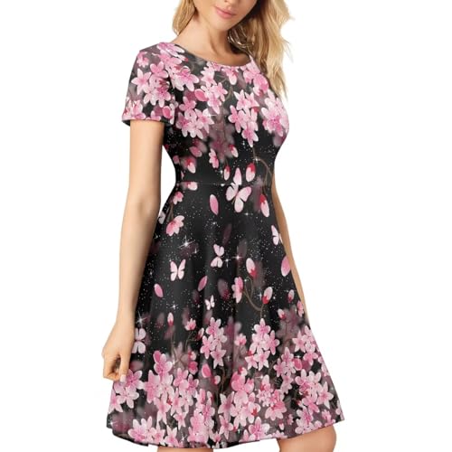 Image of AFPANQZ Womens Casual Summer Lightweight Vintage Dress Short Sleeve Midi Dress Knee-Long Luxury Formal Dress