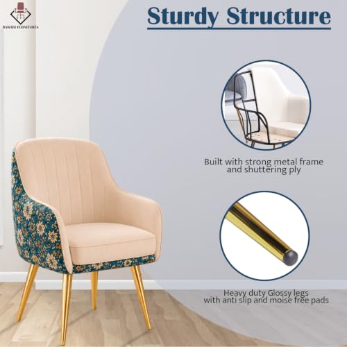 Image of Set of 2 Accent Chair for Living Room | Modern Armchair in Soft Velvet Fabric with Sturdy Legs | Premium Chair for Home Living Room Bedroom Restaurent | (Gold Legs, White Floral)