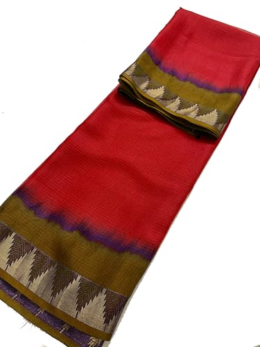 Image of Women's Bhagalpuri Pure Kota Doria Silk Net Saree With Temple Zari Border and Running Blouse Piece