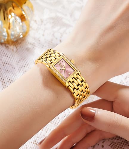 Image of OLEVS Watch for Women Stylish Analog Quartz Luxury Gold Stainless Steel Strap Diamond Black Dial Elegant Casual Ladies Watch