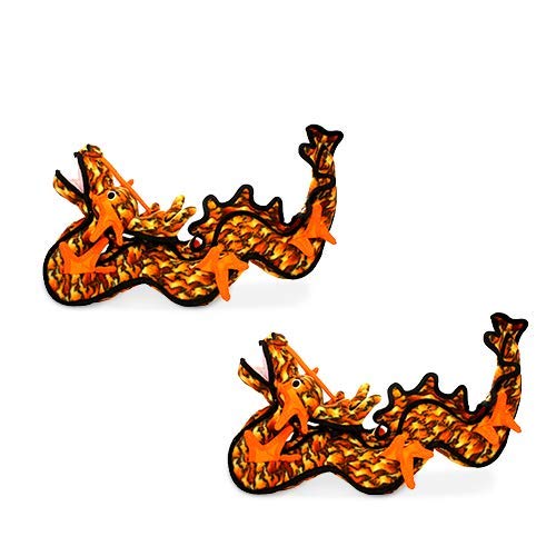 TUFFY - Worlds Tuffest Soft Dog Toy -Dragon Orange - Multiple Layers - 2 Pack Made Durable Strong