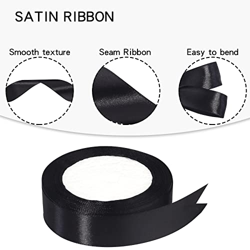 Hiswan Polyester Black Satin Ribbon 1 Inch 25 Yards Solid Color Fabric Silk Ribbons For Gift Wrapping Wedding Bouquet Hair Bow Baby Shower Sewing Crafts #TOP2