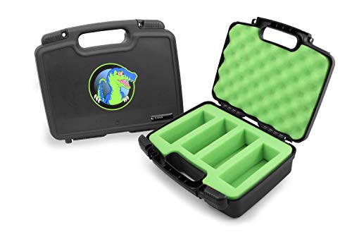 Casematix Toy Case Compatible with 4 Untamed T Rex or Untamed Raptor Fingerlings Untamed Dinosaur in Custom Foam Compartments Includes Case Only , Black with Green
