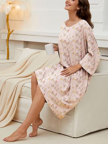 Image of Chunoy Women Oversized Nightgown Short Sleeve Sleepwear Dress with Pockets