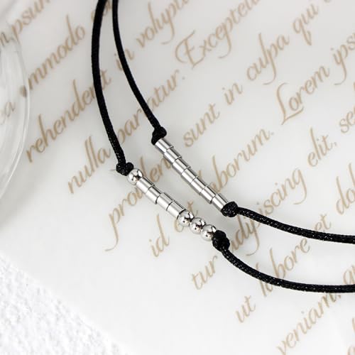 Ldurian Morse Code Bracelet, Dad Mom Brother Sister Daughter Son Friend Morse Code Bracelets, Adjustable String Matching Beads Secret Message Jewelry3