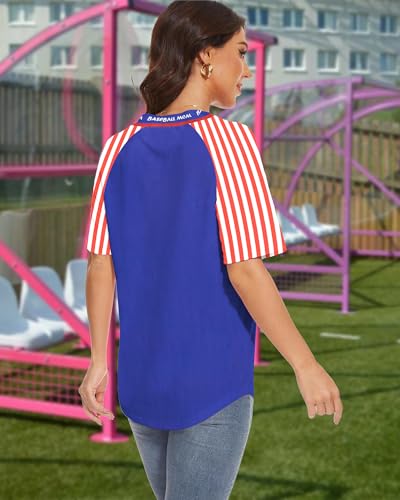 QLIPIN Camiseta de beisebol feminina de beisebol com estampa de beisebol e listras de botão para dia