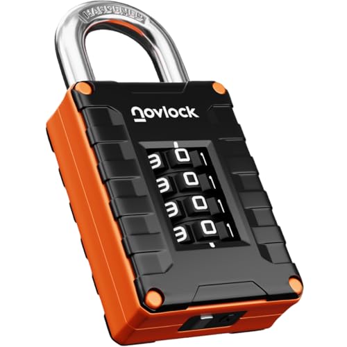 Cadenas à Code 4 Chiffres – Haute Résistance – Pour Casiers de Gym, École, Travail, Armoires, Boîtes, Portails, Clôtures – 1 Pièce, Noir/Orange