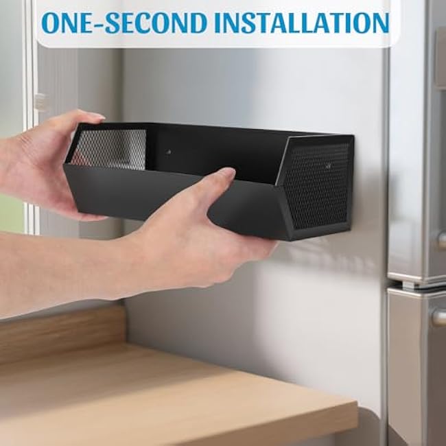 Magnetic Spice Rack for Refrigerator Oven Magnetic Fridge Basket Shelf Organizer for Kitchen Storage (Black)