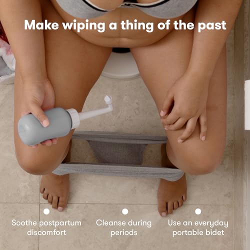 Image of Frida Mom Upside Down Peri Bottle Sprayer, Perineal Care & Postpartum Recovery, Portable Travel Bidet & Perineal Cleanser with Travel Bag, Postpartum Essential, Gray